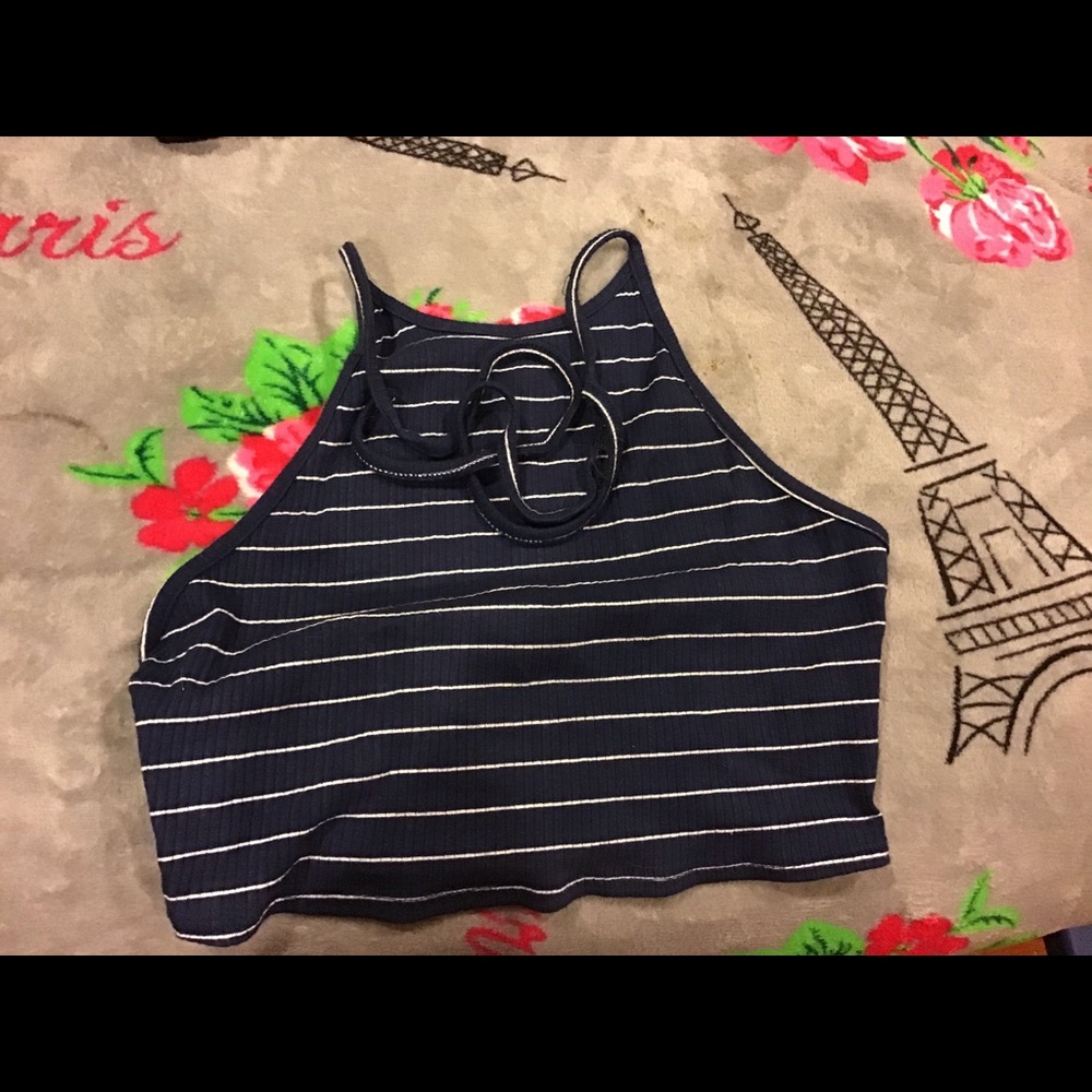 Blue stripped halter crop top